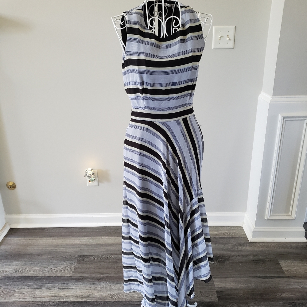 Rachel Rachel Roy Blue Multi Sleeveless Striped Chiffon dress